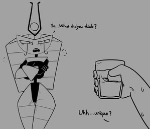 bodily_fluids breasts dialogue duo female first_person_view genital_fluids male milk not_furry pov_hands simple_background sweat text vaginal_fluids mdthetest my_life_as_a_teenage_robot nickelodeon vexus alien alien_humanoid animal_humanoid arthropod arthropod_humanoid human humanoid insect insect_humanoid mammal 2025 english_text greyscale hi_res monochrome