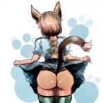 1:1 animal_humanoid big_butt bubble_butt butt clothed clothing clothing_lift dress dress_lift felid felid_humanoid feline feline_humanoid female hair humanoid legwear mammal mammal_humanoid panties pinkkoffin ponytail raised_tail rear_view solo tail thick_thighs thigh_highs thong underwear upskirt