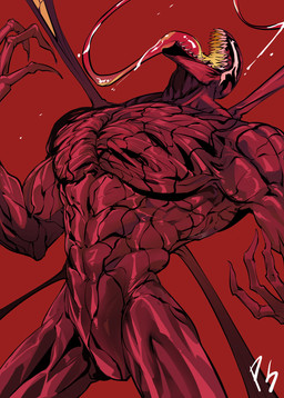 abs anthro biceps long_tongue male muscular muscular_anthro muscular_male pecs red_background red_body sharp_teeth simple_background teeth tongue simloveyou marvel carnage_(marvel) symbiote absurd_res colored hi_res signature