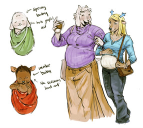 anthro belly blue_clothing blue_eyeshadow blue_shirt blue_topwear blush brown_body brown_fur cartoon_freckles clothing eyeshadow female freckled_arms freckled_face freckled_shoulders freckles fur group makeup male pregnant pregnant_female purple_clothing purple_shirt purple_topwear shirt spot_freckles spots spotted_arms spotted_face spotted_shoulders text topwear white_body white_fur colicolicolicoli deltarune undertale undertale_(series) asriel_dreemurr carol_holiday dess_holiday toriel_(deltarune) bovid caprine deer goat mammal new_world_deer reindeer 2025 hi_res