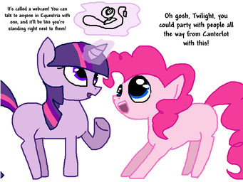 blue_eyes camera duo excited female feral hooves horn magic pink_body purple_body purple_eyes smile tail text webcam the_weaver friendship_is_magic hasbro my_little_pony pinkie_pie_(mlp) twilight_sparkle_(mlp) equid equine horse mammal pony 4:3 english_text