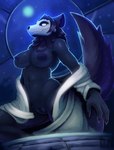 anthro big_breasts black_body black_fur bone breasts female fur genitals hair looking_at_viewer night nipple_dip nipples nude pussy skull skull_head solo standing tail lennoxicon scp_foundation scp-1471 scp-1471-a canid canine malo mammal monster absurd_res hi_res