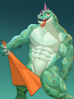 abs anthro biceps brown_eyes facial_piercing green_background green_body green_scales head_spikes holding_object holding_towel male muscular muscular_anthro muscular_male nose_piercing nude pecs piercing purple_spikes scales simple_background solo spikes spikes_(anatomy) tongue tongue_out tongue_piercing towel yellow_sclera slsinlogo goat_(movie) sony_corporation sony_pictures modo_olachenko komodo_dragon lizard monitor_lizard reptile scalie 2026 3:4 absurd_res digital_media_(artwork) hi_res