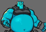 anthro belly blue_body clothing fist male muscular muscular_arms obese overweight smile solo topwear dynogreeno domestic_cat felid feline felis goo_creature hybrid mammal