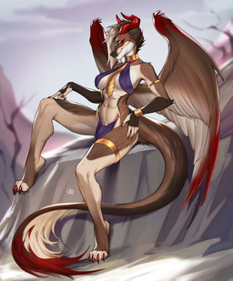 abs anthro biped bottomwear breasts bulge claws clothed clothed_anthro clothed_gynomorph clothed_intersex clothing countershade_torso countershading feet fingers front_view fur gynomorph hair horn intersex loincloth looking_at_viewer navel sitting smile solo tail teeth toes wings shermugi mythology ember_(kamikazekit) dragon mythological_creature mythological_scalie scalie 2026 digital_drawing_(artwork) digital_media_(artwork) hi_res