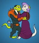 anthro canon_x_oc digit_ring duo eye_contact female green_body green_scales hair hug husband_and_wife jewelry looking_at_another love male male/female markings married_couple mole_(marking) orange_eyes purple_eyes purple_hair ring romantic romantic_couple scales smile wedding_ring white_body white_scales gepredators disney mighty_ducks chameleon_(mighty_ducks) sabrina_(kendraeevee) chameleon lizard reptile scalie saurian_(disambiguation) hi_res