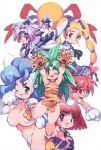 big_breasts blonde_hair blue_eyes blue_hair blush breasts female green_eyes green_hair group hair purple_hair red_eyes red_hair short_hair yu_3 capcom darkstalkers samurai_shodown samurai_spirits cham_cham felicia_(darkstalkers) roomi animal_humanoid human humanoid lutecian mammal hi_res