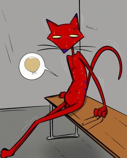 anthro bladder_bulge blush bodily_fluids desperation flaccid foreskin full_bladder genitals legs_together male nude omorashi penis scratches scratching shaking sitting solo sweat urine_meter illegaleel cartoon_network courage_the_cowardly_dog katz_(courage_the_cowardly_dog) domestic_cat felid feline felis mammal hi_res