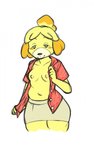 anthro blush breasts clothed clothing female flashing fur hair nipples open_clothing open_shirt open_topwear presenting presenting_breasts shirt simple_background smile solo standing thick_thighs topwear undressing white_background wide_hips yellow_body yellow_fur bluebun animal_crossing nintendo isabelle_(animal_crossing) canid canine canis domestic_dog mammal shih_tzu toy_dog 2020 hi_res