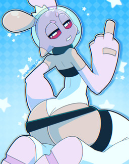 ambiguous_gender antennae_(anatomy) big_butt blue_background boots butt checkered checkered_background clothing crown fingerless_gloves footwear gesture gloves hand_gesture handwear headgear headwear middle_finger pattern_background red_eyes shoes simple_background solo star tenshi_kaiwai thick_thighs white_boots white_clothing white_footwear white_gloves white_handwear wide_hips y2k_(graphic_design) unknownspy sploot_(unknownspy) alien alien_humanoid humanoid roswell_grey hi_res watermark nonbinary_(lore)