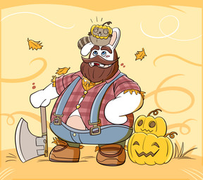 ambiguous_gender anthro autumn axe beard bent_arm blue_bottomwear blue_clothing blue_eyes blue_pants blush blush_lines bottomwear brown_beard brown_body brown_clothing brown_eyebrows brown_facial_hair brown_footwear brown_fur brown_mustache brown_nose brown_shoes brown_stripes brown_tail buckteeth button_(fastener) closed_smile clothing dress duo eyebrows facial_hair falling_leaves feral footwear fur grass hand_on_hip hand_on_own_hip holding_axe holding_object holidays jack-o'-lantern larger_anthro larger_male leaf long_ears looking_up_at_another male markings mitten_hands mouth_closed multicolored_body mustache obese obese_anthro obese_male open_mouth open_smile orange_sky outside overweight overweight_anthro overweight_male pants plaid_dress_shirt plant red_clothing red_dress red_tongue shoes sitting_on_another sitting_on_head size_difference sky smaller_ambiguous smaller_feral smile smiling_at_another standing striped_markings striped_tail stripes suspenders tail tail_markings tan_body tan_inner_ear tan_skin teeth thick_eyebrows tight_dress_shirt tongue two_tone_body two_tone_tail white_body white_fur woodcutting_axe fuposey halloween mario_plus_rabbids_sparks_of_hope nintendo raving_rabbids rayman_(series) ubisoft beaver_(mario_plus_rabbids) sweetlopek beaver lagomorph mammal rabbid rodent 2024 cel_shading crossover digital_drawing_(artwork) digital_media_(artwork) english_description hi_res shaded
