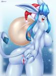 2016 anthro anthrofied anus bag big_breasts blue_eyes breasts butt canid christmas christmas_clothing christmas_headwear clothing colored_nails eeveelution fangs female generation_4_pokemon genitals glaceon hand_on_butt hat headgear headwear hi_res holidays looking_at_viewer mammal mleonheart nails nintendo nipples nude open_mouth pokemon pokemon_(species) pokemorph pussy sack santa_hat solo teeth tongue