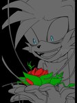 anthro blue_eyes bodily_fluids clothing crying flower gloves handwear madness male plant solo tears pikative sega sonic_the_hedgehog_(series) sonic_x cosmo_the_seedrian miles_prower canid canine fox mammal 3:4 hi_res