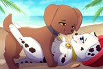 armor beach duo eye_contact feral headgear helmet lidded_eyes looking_at_another male sand sea seaside water young young_feral nikohowlii nickelodeon paw_patrol marshall_(paw_patrol) zuma_(paw_patrol) bird_dog canid canine canis dalmatian domestic_dog hunting_dog labrador mammal retriever 2022 3:2 hi_res