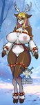 anthro antlers bell bell_collar bell_harness big_breasts blonde_hair breasts brown_body brown_fur cloven_hooves collar female front_view fur genitals green_eyes hair harness hoof_hands hooves horn huge_breasts jingle_bell jingle_bell_collar jingle_bell_harness looking_at_viewer nude pose pussy snow solo thick_thighs wide_hips winter zacianswords cupid_(reindeer) deer mammal new_world_deer reindeer digital_drawing_(artwork) digital_media_(artwork) hi_res