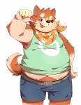 anthro belly bottomwear clothing humanoid_hands male one_eye_closed overweight overweight_anthro overweight_male shirt shorts simple_background solo tongue tongue_out topwear wink art_hoshi canid canine canis domestic_dog mammal 2016 absurd_res hi_res