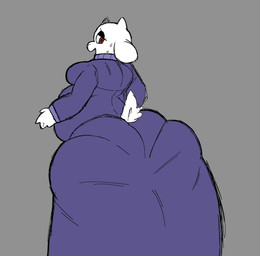 2_horns anthro belly big_butt biped bodily_fluids breasts butt butt_focus clothed clothing curvy_figure female floppy_ears fur grey_background horn huge_butt huge_hips huge_thighs lidded_eyes looking_at_viewer looking_back looking_back_at_viewer lop_ears mature_anthro mature_female narrowed_eyes nervous open_mouth open_smile overweight overweight_anthro overweight_female panty_lines rear_view red_eyes robe scut_tail short_tail simple_background smile solo standing sweat sweatdrop tail thick_thighs voluptuous white_body white_fur wide_hips cococram undertale_(series) toriel bovid caprine goat mammal 2026 digital_media_(artwork) hi_res portrait sketch three-quarter_portrait