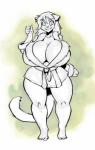 anthro bathrobe big_breasts breasts cleavage clothed clothing curvy_figure female huge_breasts robe smile solo thick_thighs voluptuous wide_hips bigdad latex_(character) felid mammal 2017 hi_res