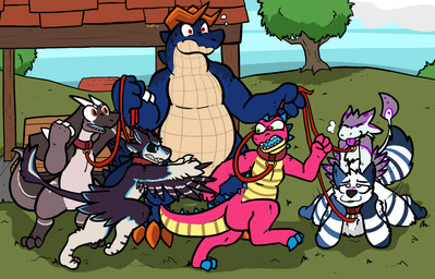 4_ears all_fours ambiguous_penetration angry anthro bench black_body black_feathers black_nose black_sclera black_stripes blue_body blue_claws blue_eyes blue_horn blue_scales blue_stripes blush bodily_fluids breath brown_body brown_eyes brown_scales claws cloud collar collar_only collar_ring detailed_background feathers female from_behind_position fur gold_(metal) grass green_eyes group horn leash male motion_lines multi_ear multicolored_body multicolored_scales nude open_mouth orange_claws orange_horn outline outside park penetration pink_body pink_scales plant public public_nudity public_sex pupils purple_body purple_feathers purple_spots raised_arm red_collar red_eyes running scales sex size_difference sky spots striped_body stripes sweat sweatdrop tan_body tan_scales teeth tongue tongue_out tree two_tone_body two_tone_scales walkies white_body white_fur white_horn wings wood yellow_body yellow_scales trout_(artist) blizzard_(blizzyfox) corelux trout_(character) alligator alligatorid arctic_fox avali canid canine crocodilian fox kobold mammal reptile scalie true_fox 2020 aliasing digital_media_(artwork) hi_res signature