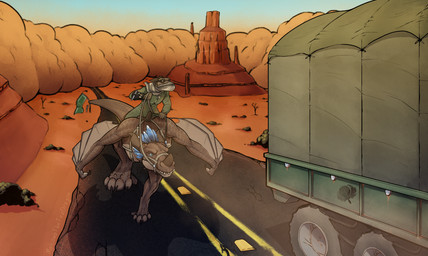 anthro brotherhood_of_steel_(fallout) canyon chasing_vehicle clothing desert detailed_background dragon_rider duo eyewear eyewear_on_head female feral goggles goggles_on_face goggles_on_head gun jumpsuit kerchief male military military_uniform military_vehicle mount neckerchief neckwear new_california_republic post-apocalyptic ranged_weapon sandstorm shotgun uniform weapon tren european_mythology fallout microsoft mythology agalia_(bushdog) scraps_(bushdog) dragon mythological_creature mythological_scalie night_stalker_(fallout) scalie western_dragon wyvern hi_res