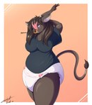 anthro breasts clean_diaper diaper facial_piercing female nose_piercing nose_ring open_mouth piercing ring_piercing slightly_chubby slightly_chubby_female solo stretching yawn steelshark bovid bovine cattle mammal absurd_res hi_res