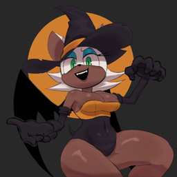 5_fingers anthro armwear black_armwear black_clothing black_elbow_gloves black_gloves black_handwear black_hat black_headwear blue_eyeshadow breasts brown_body brown_lips brown_skin cleavage clothed clothed_anthro clothed_female clothing elbow_gloves eyelashes eyeshadow fangs female female_anthro fingers front_view geometric_background gloves green_eyes hair handwear hat headgear headwear leotard lips looking_at_viewer makeup open_mouth open_smile simple_background small_waist smile solo tail teeth thick_thighs white_hair white_sclera witch_hat kitapult sega sonic_the_hedgehog_(series) rouge_the_bat bat mammal 2024 digital_media_(artwork) hi_res portrait three-quarter_portrait