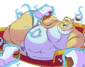 anthro belly belly_rub belly_squish big_belly blonde_hair briefs briefs_only bulge burger clothed clothing disembodied_hand facial_hair facial_piercing fat_arms feederism feeding food fur furniture furniture_damage ghost_hand goatee group hair hand_on_belly hand_on_leg hand_on_thigh holding_burger holding_food holding_object holding_pizza huge_belly huge_hips huge_thighs lying lying_on_sofa male moobs morbidly_obese morbidly_obese_anthro morbidly_obese_male multicolored_body multicolored_fur navel neck_rolls nose_piercing nose_ring obese obese_anthro obese_male on_side on_sofa open_mouth open_smile overweight overweight_anthro overweight_male pattern_briefs piercing pizza ring_piercing simple_background smile sofa solo_focus squish tan_body tan_fur teeth thick_thighs thigh_rub tongue tongue_out topless two_tone_body two_tone_fur underwear underwear_only white_background white_body white_fur wide_hips syc skye_(deerdragons) deer mammal 2018 digital_drawing_(artwork) digital_media_(artwork) hi_res