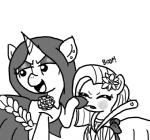 boop clothing dress duo ear_piercing earth_pony emerald_jewel_(colt_quest) equid equine fan_character female feral ficficponyfic flower hasbro horn horse joyride_(colt_quest) male mammal monochrome my_little_pony mythological_creature mythological_equine mythology piercing plant pony ribbons simple_background unicorn young young_female young_feral