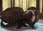 feral fish_meat food forest horn male meat membrane_(anatomy) membranous_wings outside plant solo tail tree water wings syrinoth mythology itszutak dragon fish hybrid mammal marine mythological_creature mythological_scalie pangolin scalie