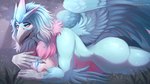 16:9 2023 absurd_res anthro areola articuno artist_name avian beak bedroom_eyes bird blue_body blue_eyes blue_feathers blue_wings breasts butt curvy_figure dated digital_media_(artwork) eyelashes fan_character feathered_wings feathers female generation_1_pokemon glistening glistening_eyes hi_res hourglass_figure jewelry legendary_pokemon looking_aside lying narrowed_eyes necklace nintendo nipples non-mammal_breasts nova_(santanahoffman) nude on_front open_mouth pink_body pinup pokemon pokemon_(species) pose red_areola red_nipples santanahoffman seductive shaded solo tail tail_feathers thick_thighs wide_hips widescreen wings