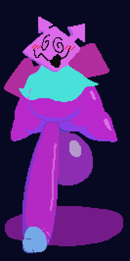 ambiguous_form armless balls blush clothing genitals long_penis male open_mouth penis pink_body simple_background solo spiral spiral_eyes thick_thighs theroostz deltarune undertale_(series) darkner virovirokun digital_media_(artwork)