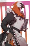 5_fingers anthro beak claws clothing finger_claws fingers fur maid_uniform male solo uniform 1cassius1 levante_(enlas) accipitrid accipitriform avian bearded_vulture bird old_world_vulture vulture digital_drawing_(artwork) digital_media_(artwork) hi_res