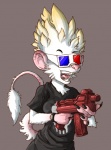 3d_glasses anthro clothing eyewear female fur glasses gun hair holding_object holding_toy holding_toy_gun light_body light_fur open_mouth ranged_weapon shirt solo spiky_hair tail tail_tuft topwear toy toy_gun tuft water_gun weapon white_body white_fur mellis zombies_ate_my_neighbors quench_(character) american_opossum hybrid mammal marsupial mephitid skunk