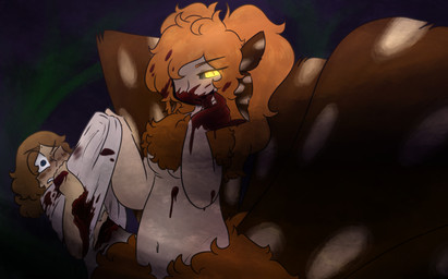 ambiguous_gender bite_mark blood blood_drip blood_in_hair blood_in_mouth blood_on_clothing blood_on_face blood_on_hand blood_splatter bloody_knuckles blush bodily_fluids breasts cloak clothing dripping duo flustered freckled_face freckles glowing glowing_eyes hair holding_another holding_object insect_wings leaning leaning_backward lepidopteran_wings licking_blood looking_at_another looking_at_viewer navel pigtails ponytail tongue tongue_out under_boob wide_eyed wings wounded neoncityrain flicker_soluan_(icefoxofcamelot) polaris_chandran_(neoncityrain) arthropod chimera human hybrid insect lepidopteran mammal moth taur hi_res