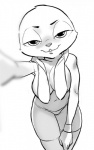 anthro bedroom_eyes big_breasts blowing_kiss breasts clothed clothing convenient_censorship covering covering_breasts covering_nipples covering_self disney female fur half-closed_eyes judy_hopps lagomorph legwear leporid long_ears looking_at_viewer mammal monochrome narrowed_eyes naughty_face navel panties partially_clothed rabbit seductive selfie simple_background sirdooblie solo teasing thigh_highs underwear white_background zootopia