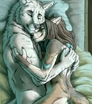 5_fingers anthro bedroom breasts cuddling duo eyes_closed female fingers fur hair intimate jewelry male male/female necklace nude romantic romantic_couple smile marjani echo_(echoic) whitefang_greytail canid canine canis mammal wolf 2021 hi_res