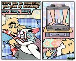 2_panel_comic 4_fingers abstract_background aloha_shirt anthro clothing controller cuddling dialogue duo ears_down eyelashes fingers fur furniture hand_on_another's_head inside male male/male on_sofa overalls pattern_clothing pattern_shirt pattern_topwear pivoted_ears purple_eyes remote_control rug shirt sofa teeth text tooth_gap topwear watching_television white_body white_fur rawdawgcomics 1_guy_1_jar rawdawgcomics_(series) bingus_(rawdawgcomics) stahli_(rawdawgcomics) canid canine canis domestic_dog lagomorph leporid mammal rabbit 2025 artist_name comic digital_media_(artwork) english_text
