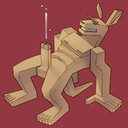 abs abstract_art anthro arching bodily_fluids cubism cum cumshot ejaculation erection eyebrows genital_fluids genitals hands-free long_penis low_poly male muscular muscular_male orgasm pecs penis polygonal_body simple_background smile solo unibrow ravuer macropod mammal marsupial wallaby 1:1 hi_res