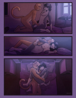 anthro bed bedroom bedroom_eyes breasts duo female fingering friends_with_benefits from_behind_position fur furniture gentle_sex grey_body grey_fur hair happy happy_sex kissing_neck light looking_at_another male male/female moonlight multicolored_body narrowed_eyes nightstand nipples pillow romantic romantic_ambiance romantic_sex seductive sex smile spoon_position spooning tail teeth text yellow_body yellow_fur solarlewds eli_(solarlewds) kana_(solarlewds) border_collie canid canine canis collie domestic_cat domestic_dog felid feline felis herding_dog mammal pastoral_dog sheepdog absurd_res comic digital_media_(artwork) english_text hi_res