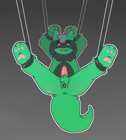 animal_genitalia animal_vulva anthro anus ball_tuft balls bite biting_lip black_body black_ears black_fur butt canine_genitalia canine_vulva erection fist fluffy fluffy_tail fur genitals gradient_background green_balls green_body green_ears green_eyes green_fur green_hair green_tail grey_background hair herm intersex legs_in_air legs_up looking_at_viewer looking_forward looking_pleasured maleherm nude pawpads paws penis perineum pink_hair pink_penis raised_paw red_eyes rope simple_background solo spread_legs spreading tail tuft vulva atrovel nintendo pokemon dani_(danisaiah1) fan_character generation_4_pokemon pokemon_(species) riolu absurd_res hi_res