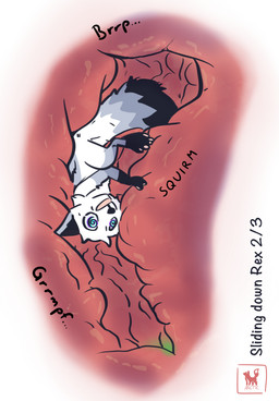 arcticspacefox duo feral fur internal larger_pred macro male male/male micro red_insides rexdobermann size_difference soft_vore unseen_pred vore white_body white_fur arctic_fox canid canine canis dobermann domestic_dog fox mammal pinscher true_fox hi_res