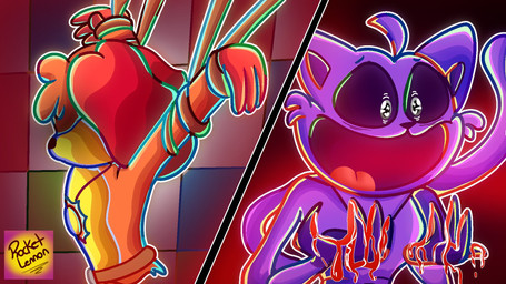 anthro blood bodily_fluids crucifixion duo male orange_body purple_body red_smoke smile smoke tail tongue rocketlennon mob_entertainment poppy_playtime smiling_critters catnap_(poppy_playtime) dogday_(poppy_playtime) canid canine canis domestic_cat domestic_dog felid feline felis mammal 16:9 hi_res widescreen