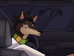 anthro brown_body brown_fur car clothing driving flight_goggles fur inside_car inside_vehicle looking_at_viewer looking_back night pouting scarf shirt solo stare t-shirt topwear vehicle bastard_rat strays_in_paradise li'l_melon canid canine canis mammal wolf 4:3 hi_res reaction_image nonbinary_(lore)