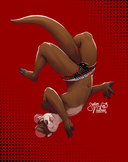 anthro brown_body brown_eyes brown_fur bulge clothed clothing detailed_bulge eyewear fur glasses jockstrap long_tail looking_at_viewer male navel nipples one_eye_closed partially_clothed red_background simple_background solo tail tongue tongue_out underwear upside_down wearing_glasses whiskers wink winking_at_viewer senor_nutria rudderbutts sami_(rudderbutts) asian_small-clawed_otter mammal mustelid otter river_otter hi_res watermark