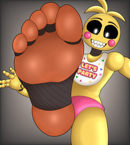 5_toes anthro beakless bib clothing feet female foot_focus glowing glowing_eyes grey_background grin grinning_at_viewer humanoid_feet looking_at_viewer looking_down looking_down_at_viewer low-angle_view machine on_one_leg panties pink_clothing pink_panties pink_underwear plantigrade sharp_teeth simple_background smile smiling_at_viewer soles solo standing teeth toes underwear yellow_body dasillymizuart five_nights_at_freddy's five_nights_at_freddy's_2 scottgames toy_chica_(fnaf) animatronic avian bird chicken galliform phasianid robot digital_drawing_(artwork) digital_media_(artwork) hi_res