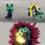carrying_another clothing crop_top fire painting robe shirt topwear gankgoat cookie_run gankgoat_(character) leaf_(character) bovid canid canine canis caprine coyote goat mammal absurd_res hi_res