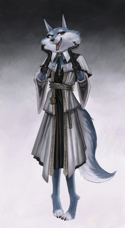 alternative_fashion anthro barefoot bow_ribbon cheek_tuft clothing ear_piercing eye_paint eyeshadow facial_piercing facial_tuft feet female goth makeup neck_tuft nose_piercing open_mouth piercing ring solo tuft wolfinasuit bloodborne fromsoftware illumination_entertainment sing_(movie) sony_corporation sony_interactive_entertainment healing_church_member_(bloodborne) porsha_crystal canid canine mammal absurd_res hi_res