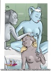 2003 anthro bathtub blonde_hair border breasts bunnie_love digital_drawing_(artwork) digital_media_(artwork) domestic_cat felid feline felis female female/female fur grey_hair group hair lagomorph leporid mammal nipples rabbit text tongue url white_border white_hair