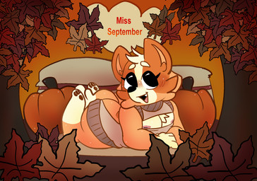 ambiguous_gender anthro autumn big_butt butt calendar_pinup canine_teeth clothing female food fruit hay hay_bale leaf lying nipples on_front on_ground plant pose pumpkin september_(month) solo sweater toddler topwear virgin_killer_sweater young young_anthro young_female y0urd3sir3 bluey_(series) meme_clothing bingo_heeler australian_cattle_dog canid canine canis cattledog domestic_dog herding_dog mammal pastoral_dog hi_res meme pinup