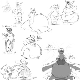 anthro belly big_belly breasts female group huge_belly male morbidly_obese obese overweight simple_background text white_background thatoneaceguy nintendo pokemon arceus generation_1_pokemon generation_2_pokemon generation_3_pokemon generation_4_pokemon generation_7_pokemon latias legendary_pokemon pikachu pokemon_(species) primarina sneasel 1:1 2024 english_text hi_res monochrome sketch